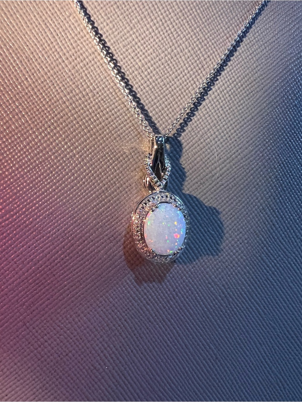 Sterling Silver White Opal Halo Pendant Necklace